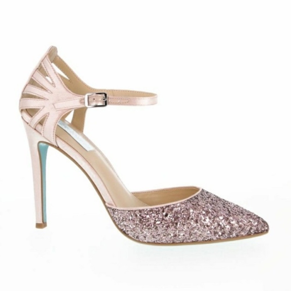 Betsey Johnson Vintage Y2K Avery Pink Glitter Satin Heels Women's Size 6.5M